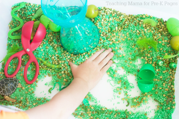 green sensory bin