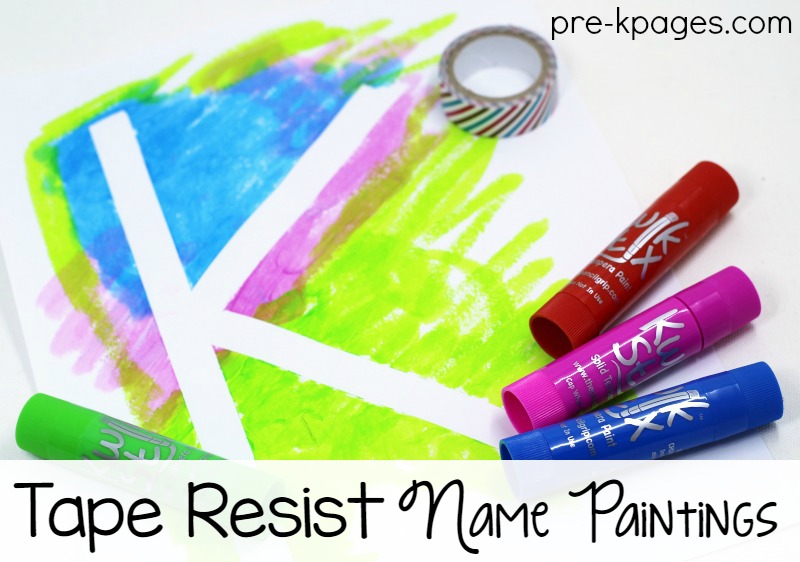 Tape Resist Name Paintings for Kids