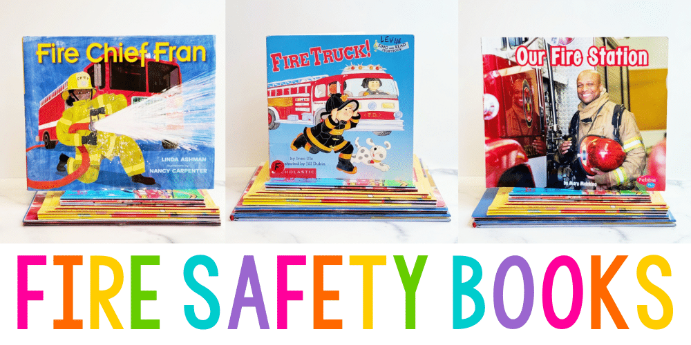 a collage of 3 books about fire safety