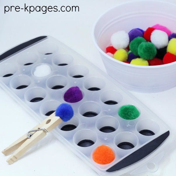 Pom Poms and Clothespins for Fine Motor Practice