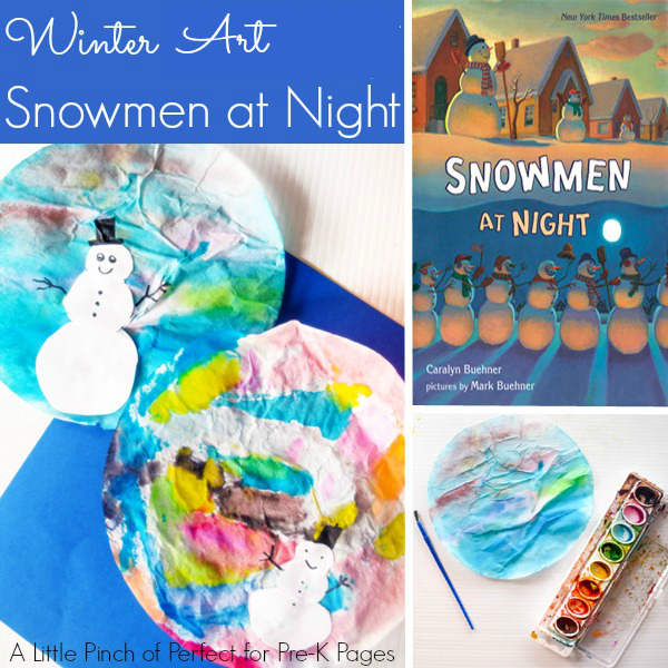 Snowmen at Night Coffee Filter Art PreK Pages