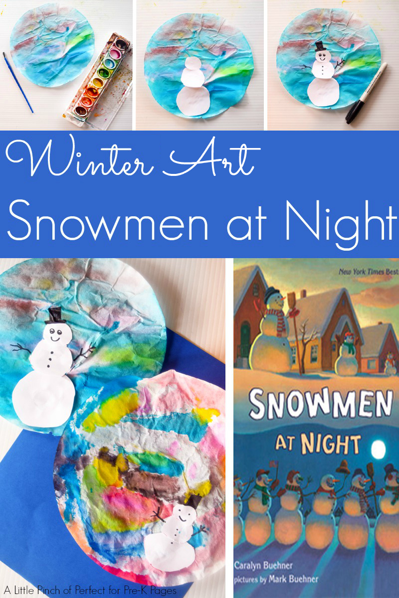 Snowmen at Night Winter Art Activity Preschool