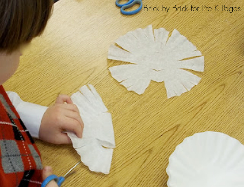 cutting coffee filters fine motor preschool
