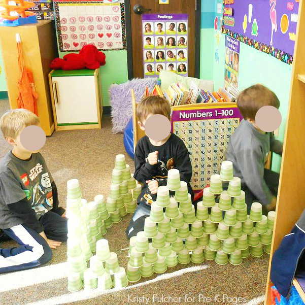 Building with 100 Cups in Preschool
