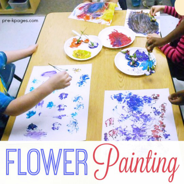 Painting with Flowers in Preschool