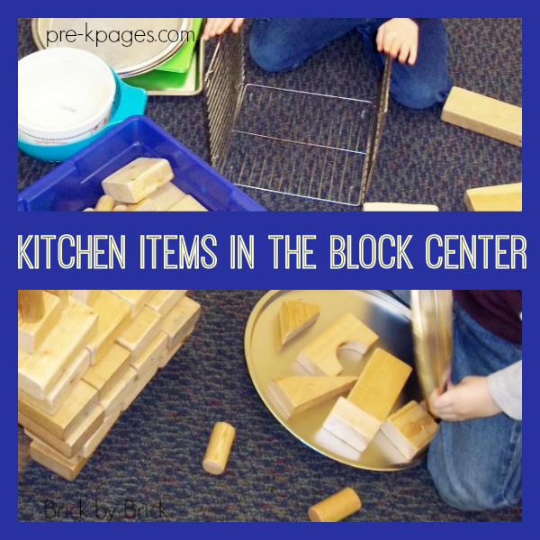 kitchen pans in blocks for preschool