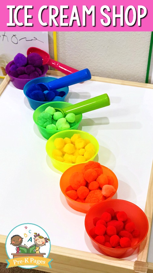 Pom Poms in Colored Bowls for Ice Cream Play