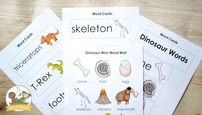 Dinosaur Word Cards for Preschool