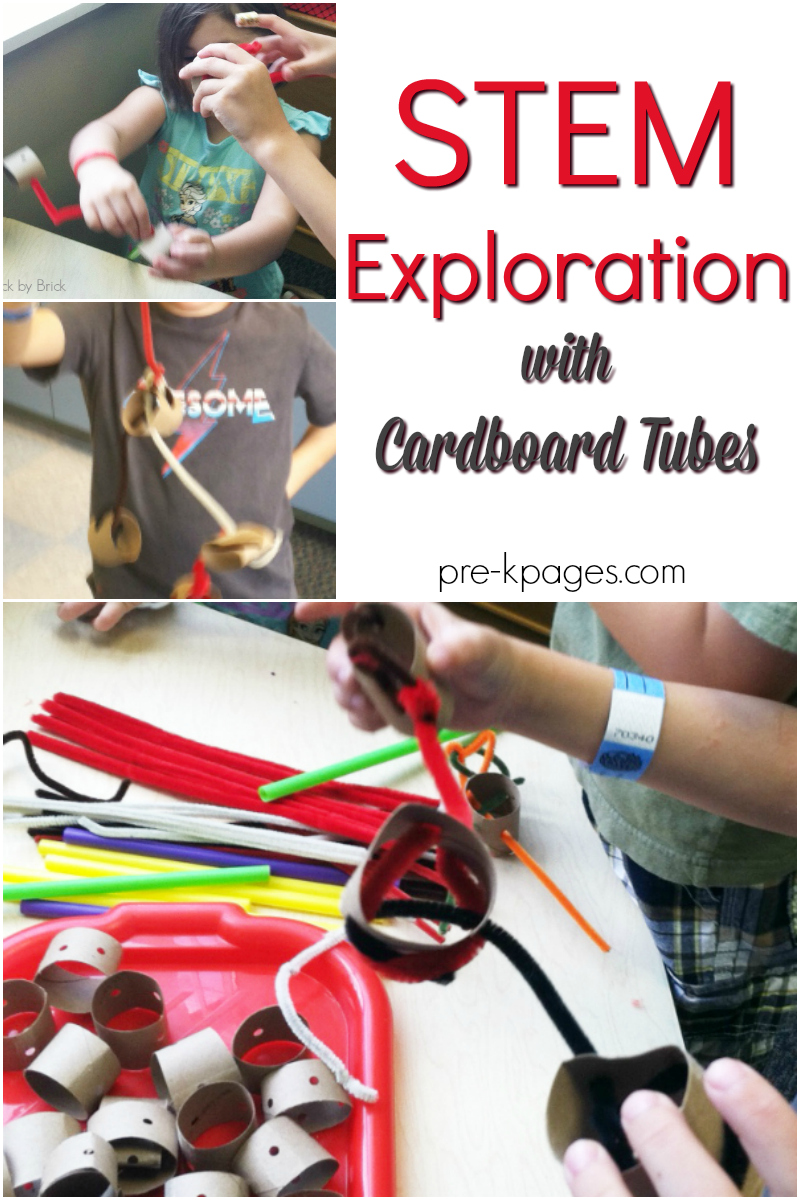 STEM exploration with cardboard tubes for preschool