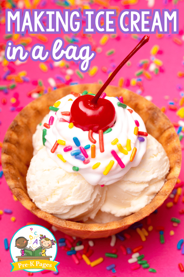 vanilla ice cream with sprinkles and a cherry on top in a waffle bowl