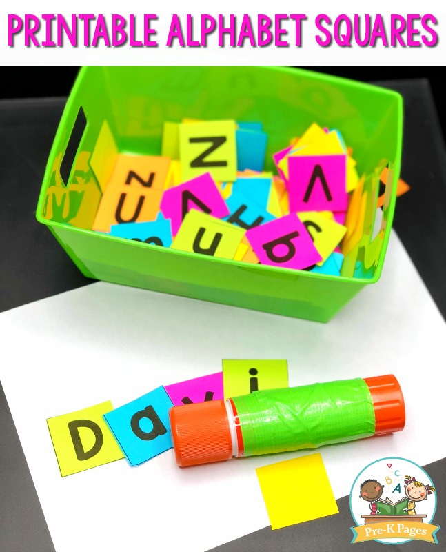 Printable Alphabet Squares for Preschool Art Center