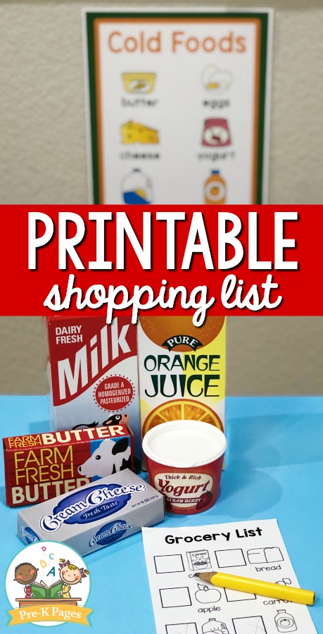 Printable Shopping List for Dramatic Play