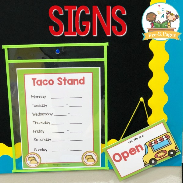 Taco Stand Dramatic Play Signs