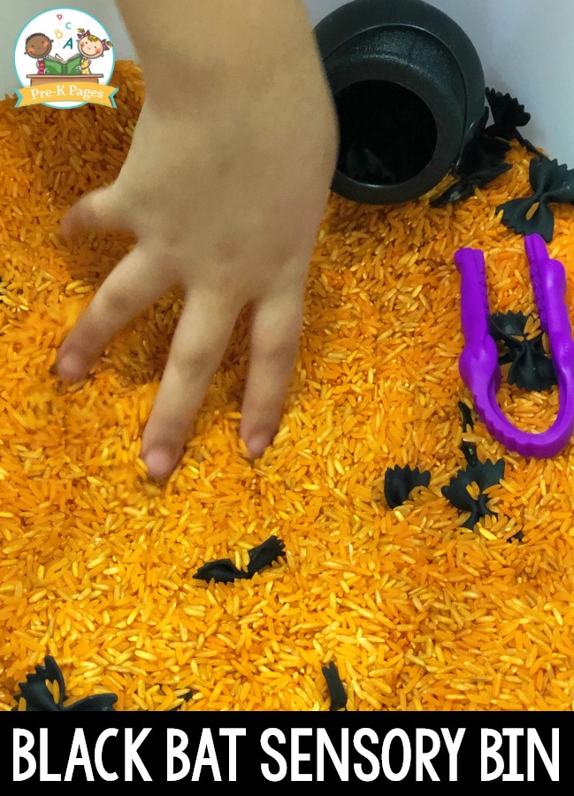 Black Bat Pasta Sensory Bin for Halloween