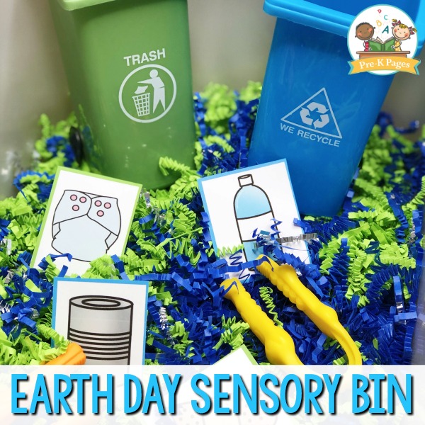 Earth Day Recycling Sensory Bin for Preschool