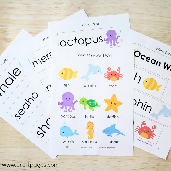 Ocean Theme Vocabulary Word Cards