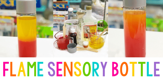 a collage image featuring a flame sensory bottle