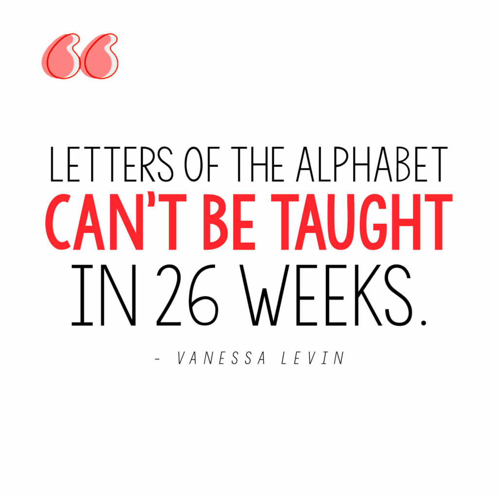 Vanessa Levin quote on why Letter of the Week doesn't work