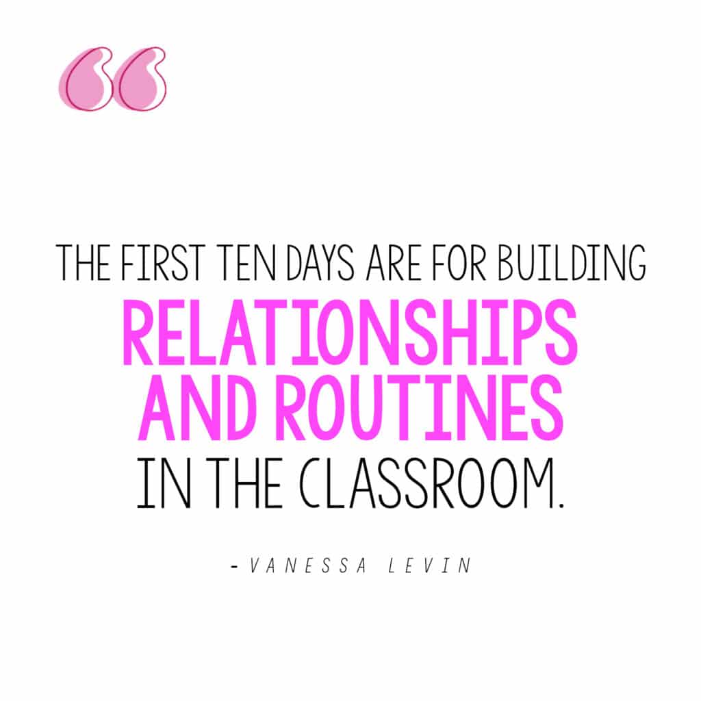 Image quote: "The first ten days are for building relationships and routines in the classroom."