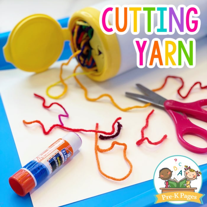 Scissor practices for preschoolers: Yarn play dough person 