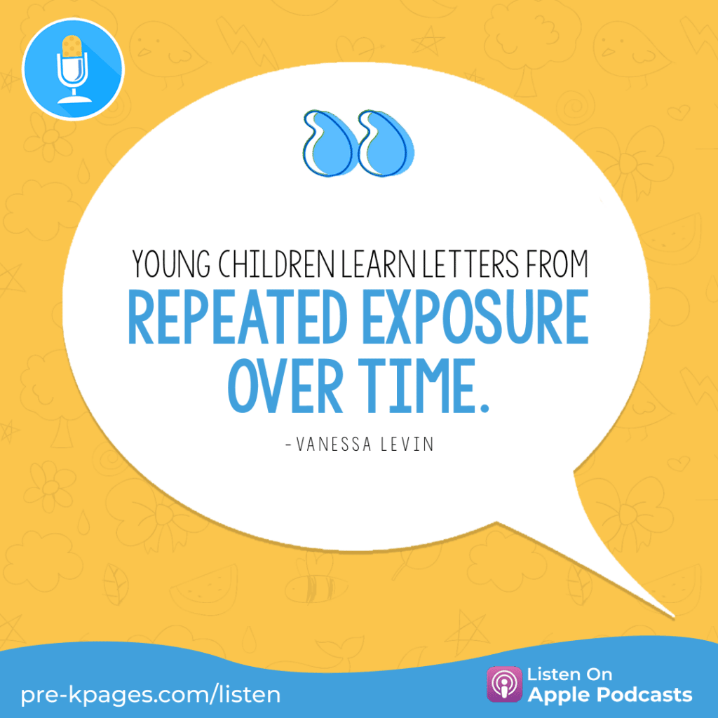 [Image quote: “Young children learn letters from repeated exposure over time.” - Vanessa Levin]