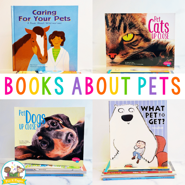 a collage of 4 different books about pets