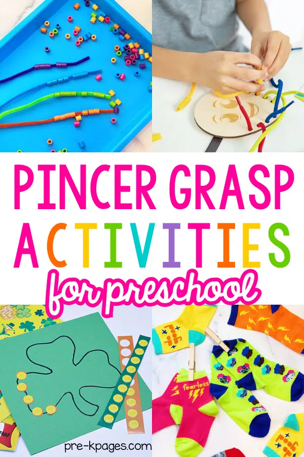 a collage of activities to develop pincer grasp