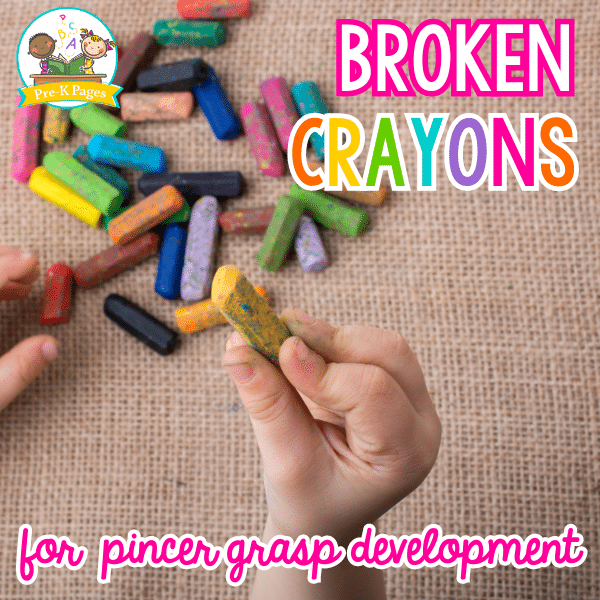 child holding a broken crayon in hand