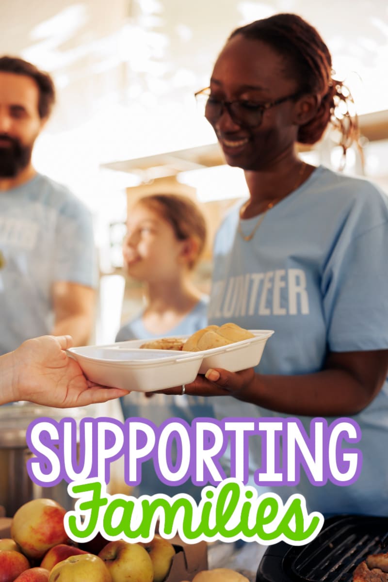 volunteers serving food at food bank