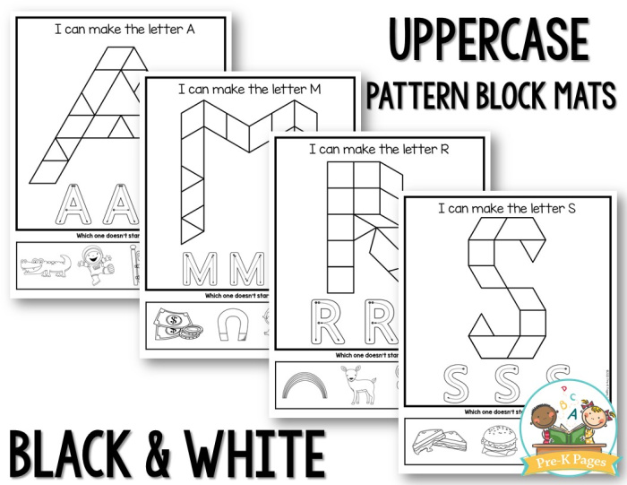 Alphabet Pattern Block Mats black white