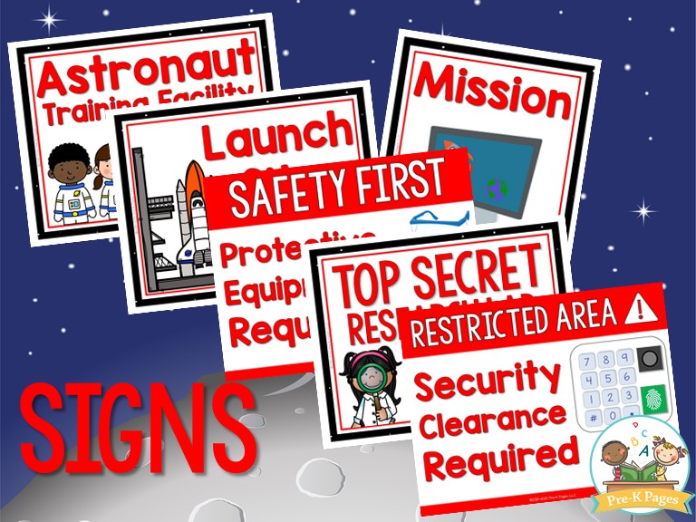 Space Dramatic Play Signs for Preschool by Pre-K Pages