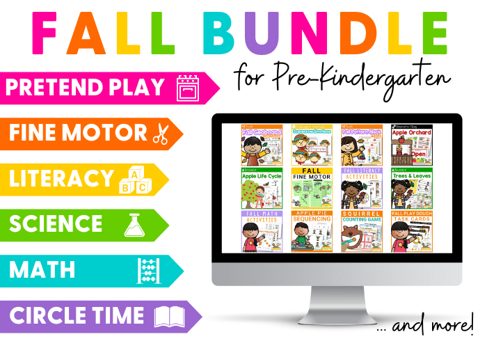 Skills covered in the pre-k fall activities bundle