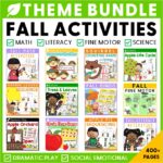 A square grid of 12 different products included in the fall activities bundle