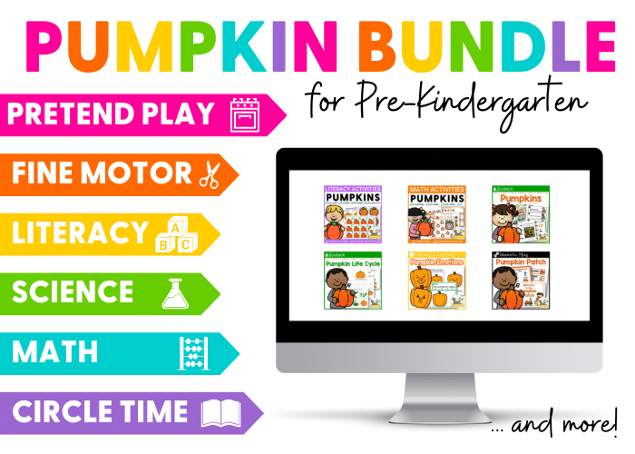 colorful image of a computer screen with pictures of each product included in the pumpkin bundle