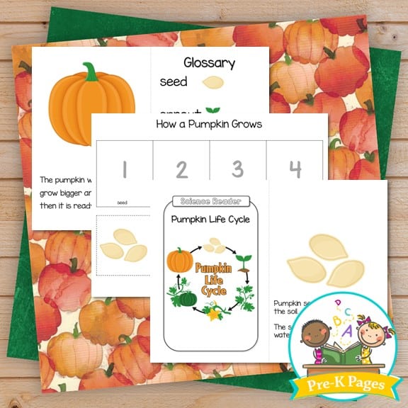 Flatlay of 3 pages from the Pumpkin Activity Bundle