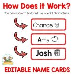 Editable Name Cards with Picture Cues for First Letter